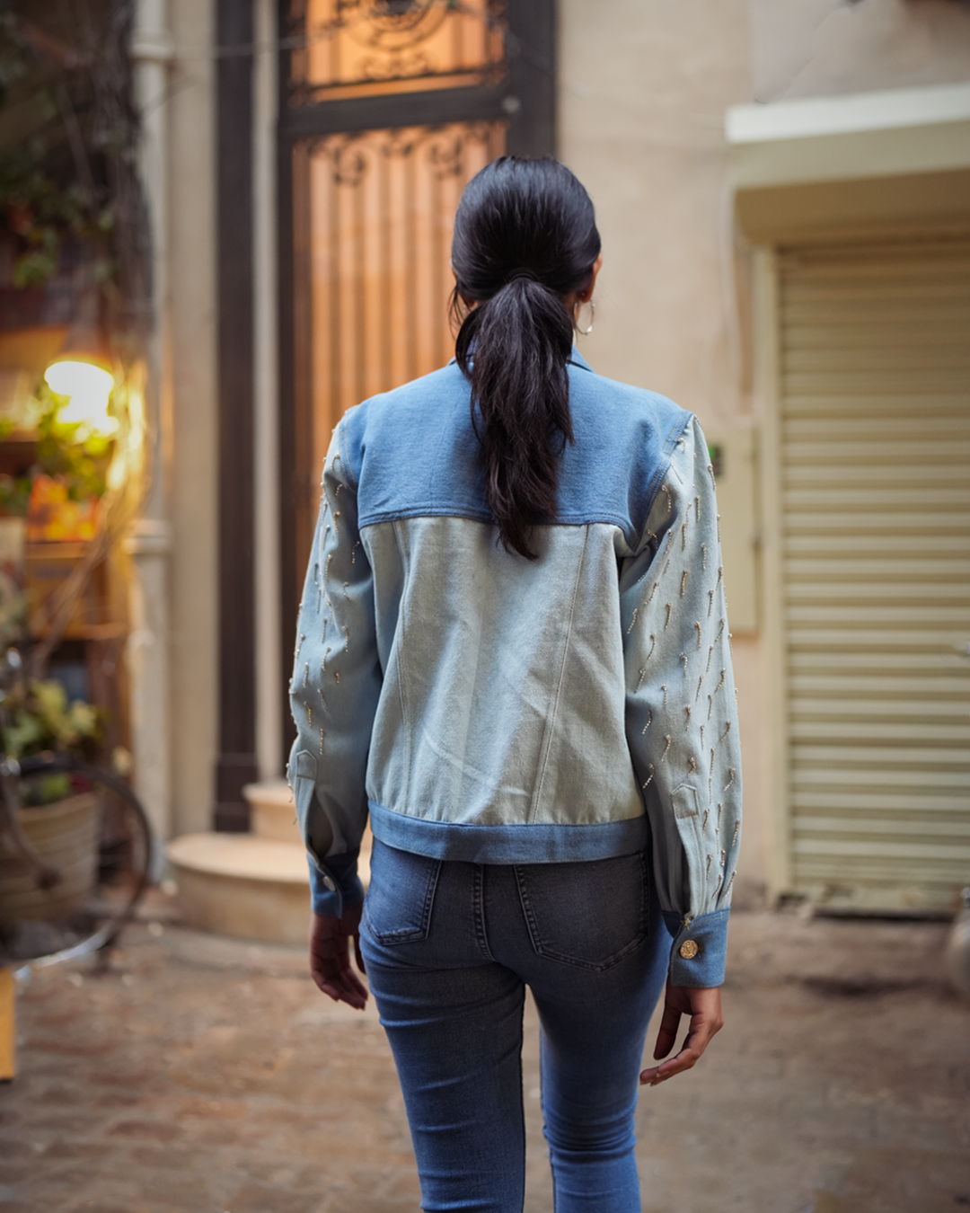 Yuvika Embellished Freestyle Denim Two-tone Jacket