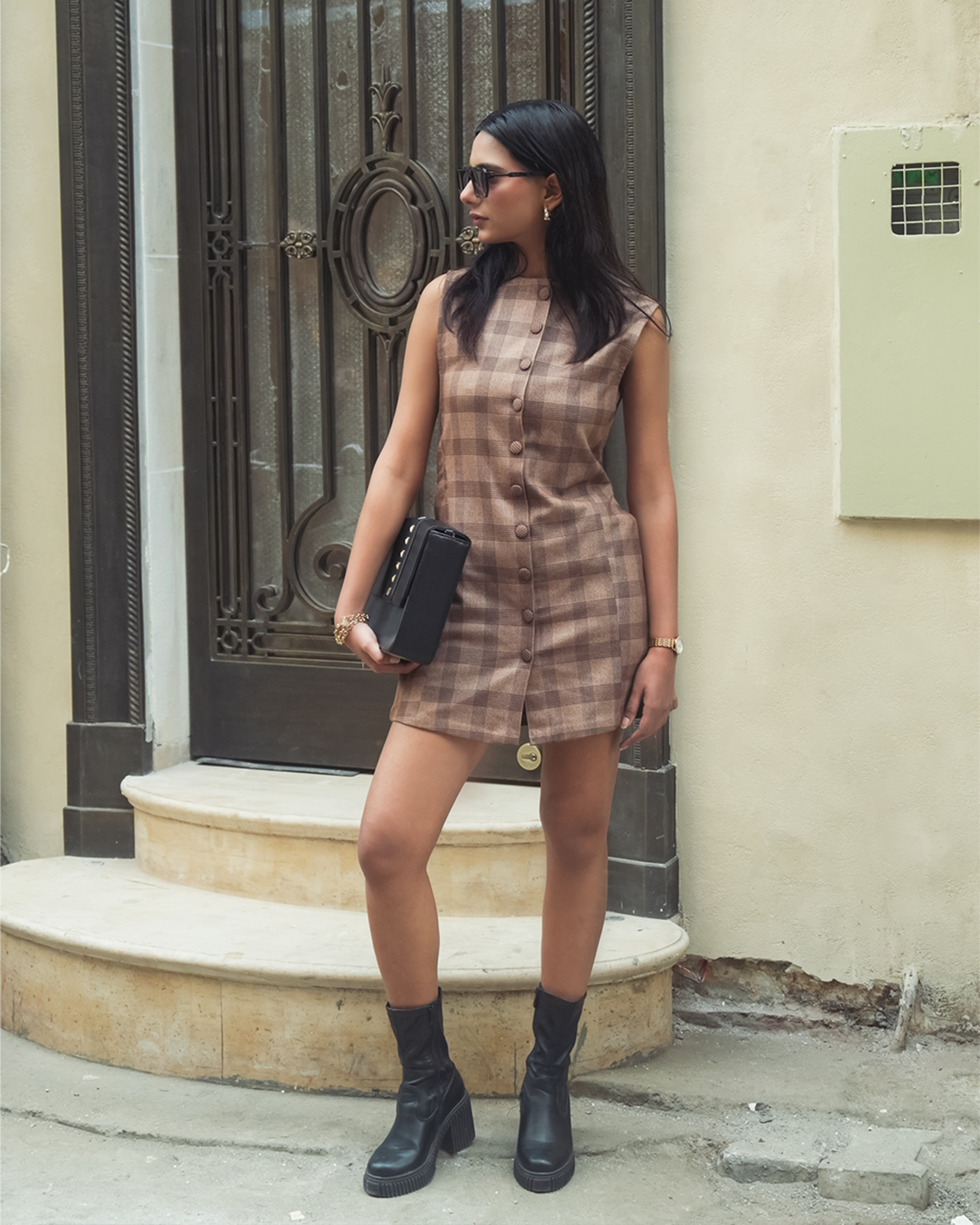 Charvi Checkered Panel Dress